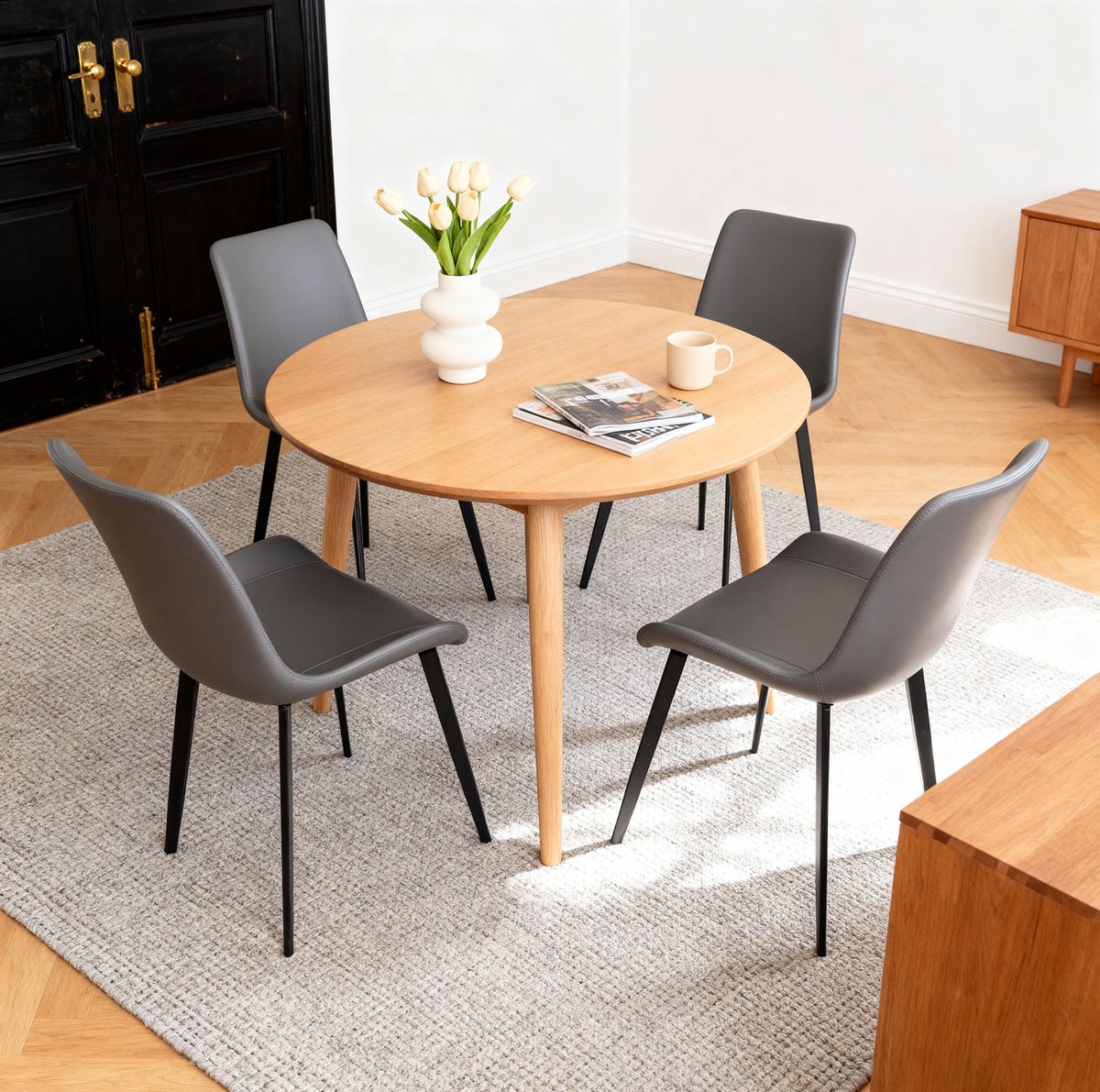 MIVRAY Eetkamerstoel Set van 4 - Moderne Kuipstoel van PU Kunstleer - Voor Eetkamer, Bureau En Vergaderruimte - Grijs - Metaal