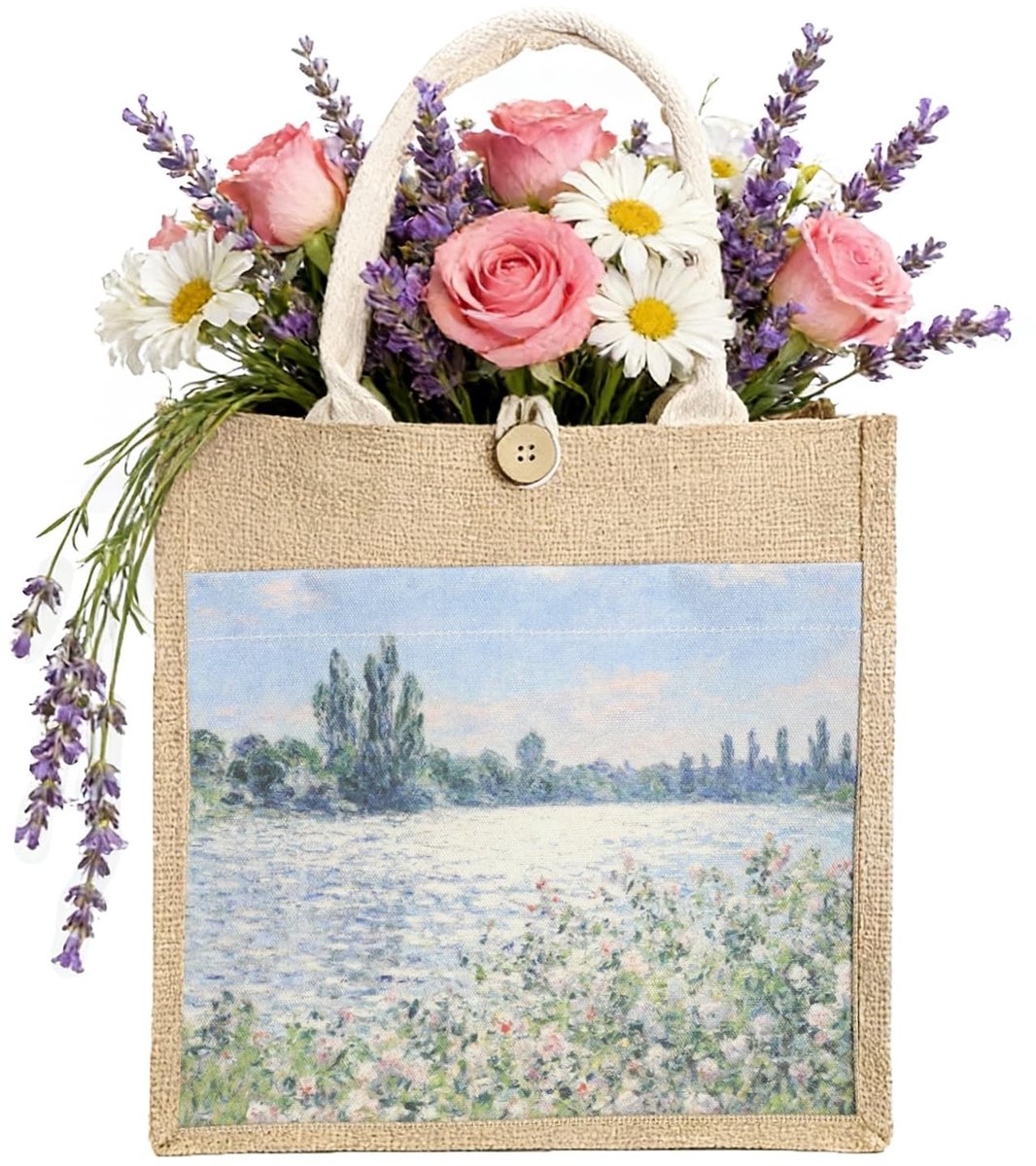 Omgoods - Persoonlijke Jute Tas met Bloemenpatroon