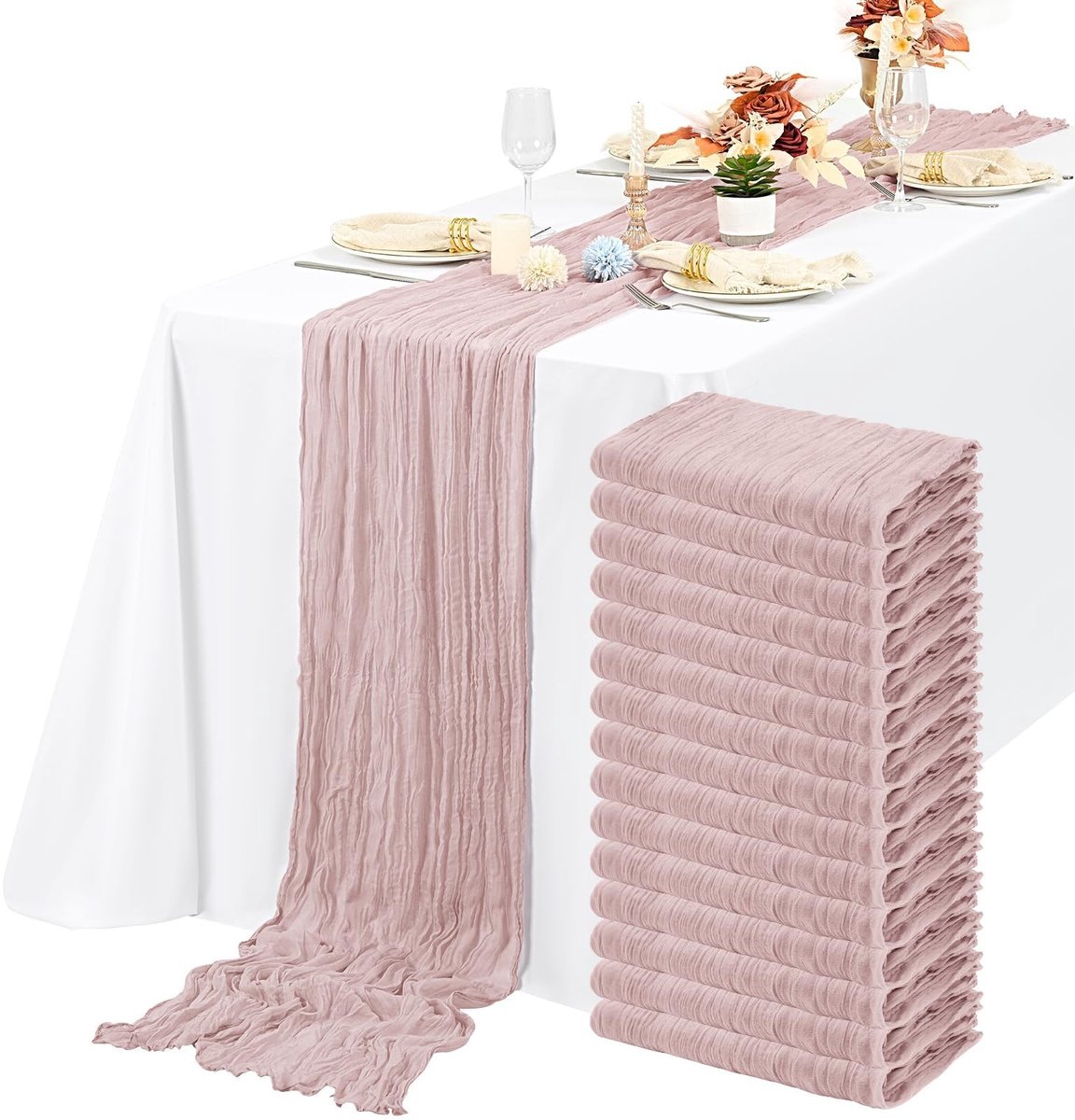 Omgoods - Set van 15 Dusty Pink Kaasdoek Tafelrokken 55 x 300 cm