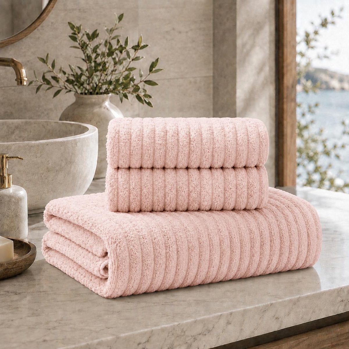 Omgoods - Coral Fleece Handdoeken Set 3-delig - Zacht en Modern (Roze)