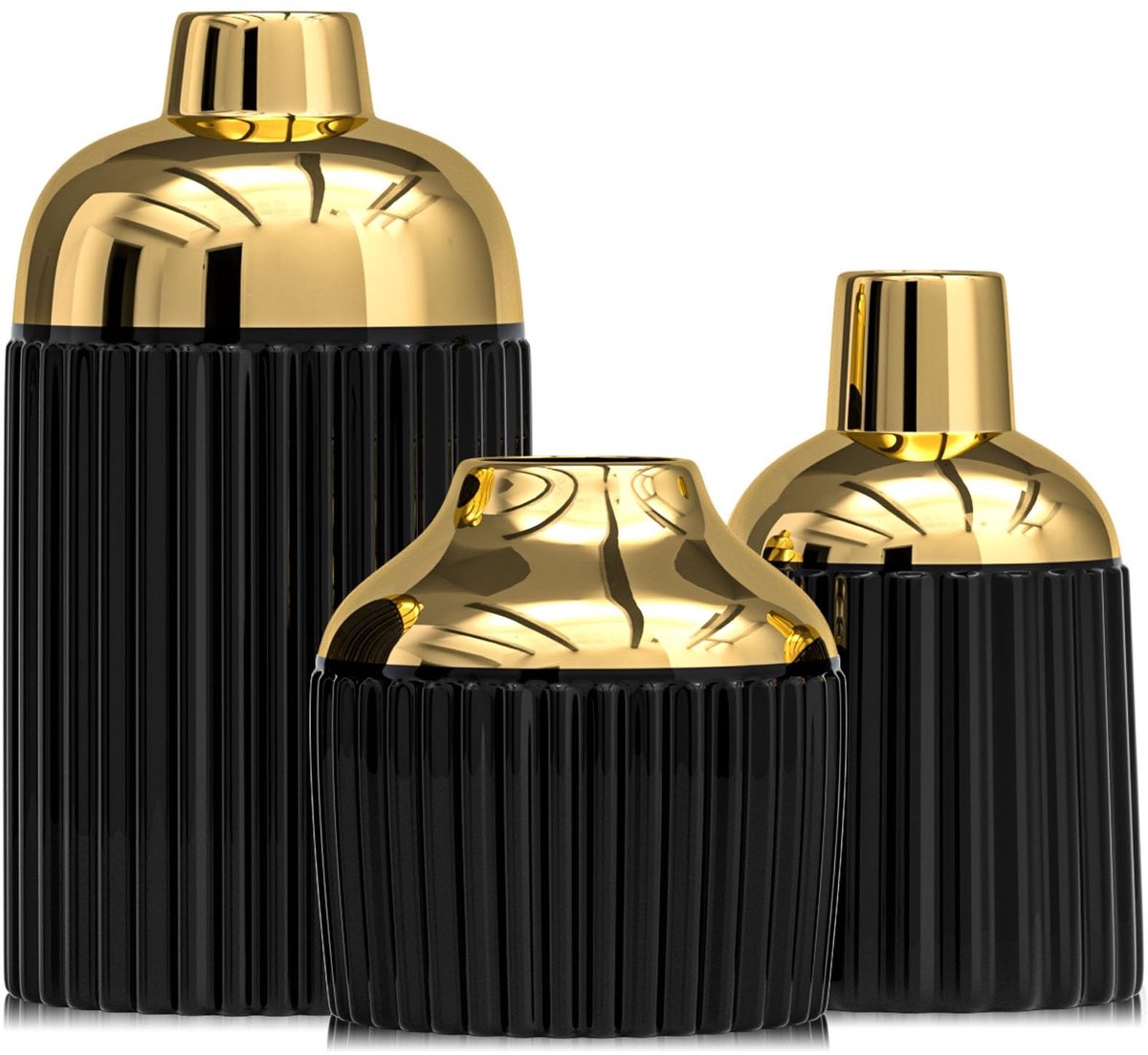 Omgoods - Set van 3 Gouden Keramische Vazen voor Woondecoratie