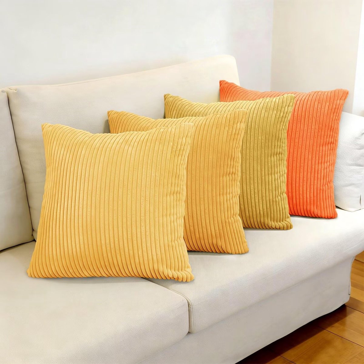 Omgoods - Set van 4 Zachte Kussenhoezen 45 x 45 cm in Oranje en Geel
