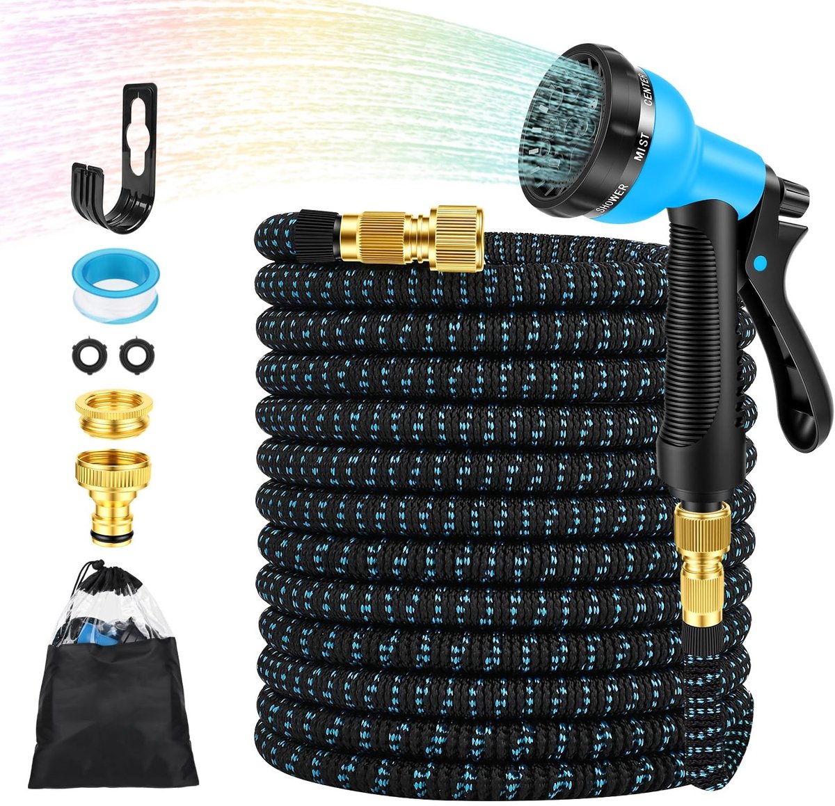 Omgoods - 30 Meter Flexibele Tuinslang met 8 Functies Blauw