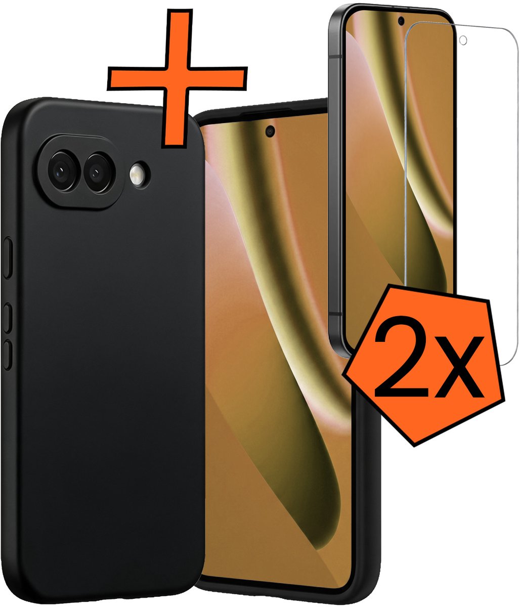 Hoes - Met 2x Screenprotector - Geschikt voor Google Pixel 10a - Sterk & Shockproof - Back Cover - Siliconen Case - Telefoon Hoes - Zwart
