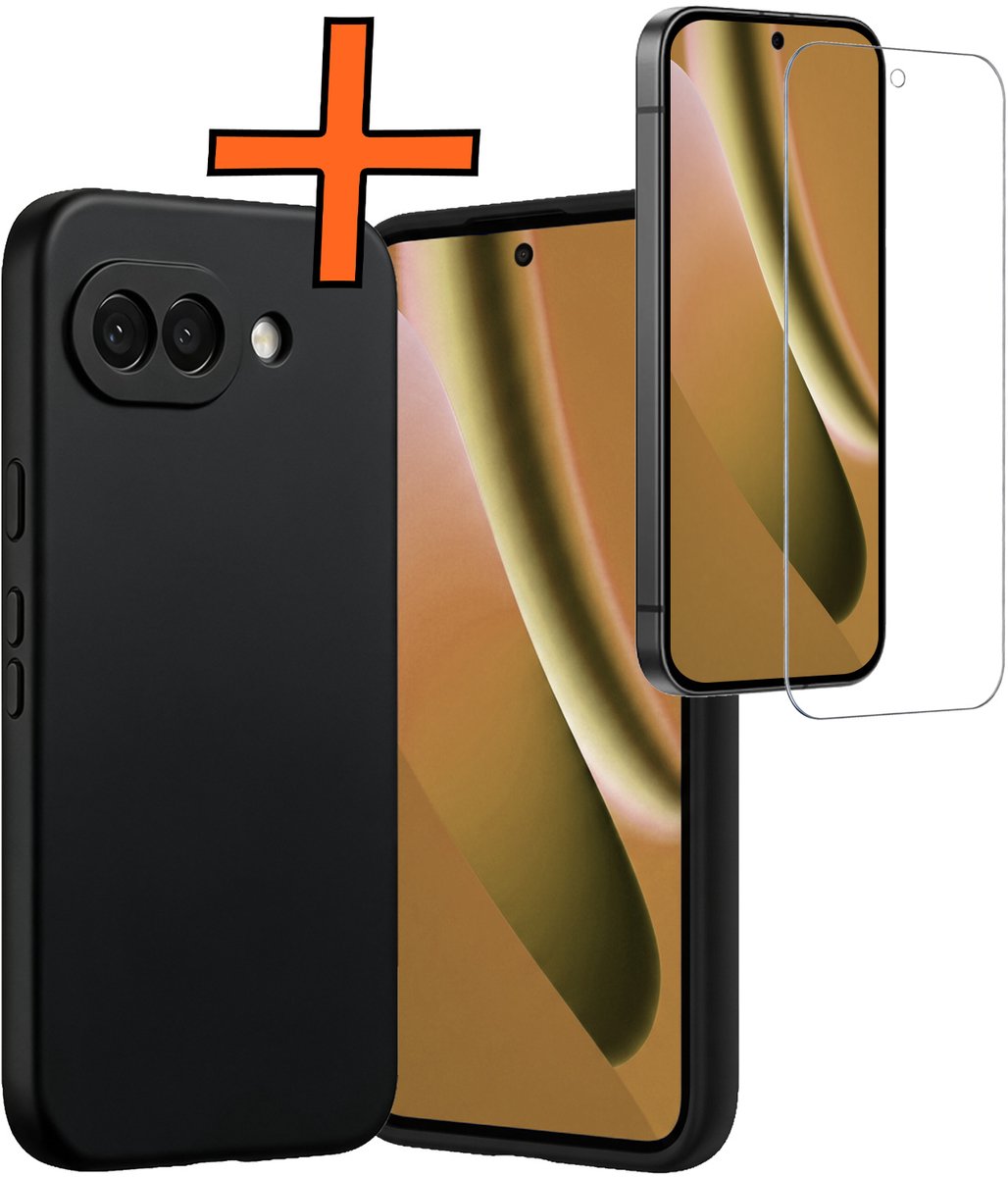 Hoes - Met Screenprotector - Geschikt voor Google Pixel 10a - Sterk & Shockproof - Back Cover - Siliconen Case - Telefoon Hoes - Zwart