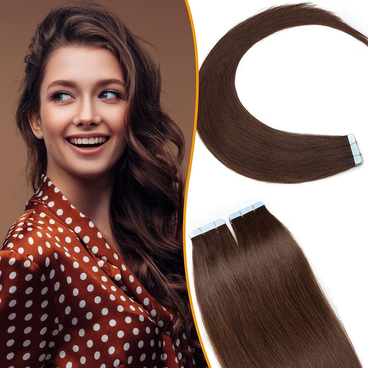 Echthaar Tape Extensions 20 Stuks Haarverlenger 100% Remy Haar Mittelbruin 18" (45cm) 60g voor Volumineus Haar