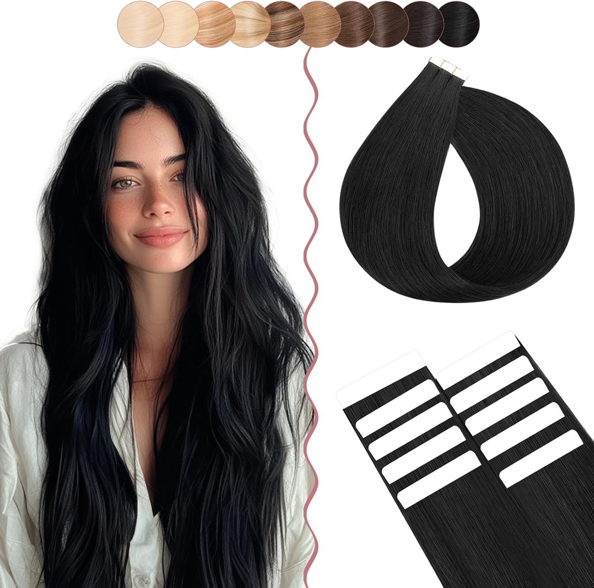 Tape-in Extensions van 100% Remy Haar, 35 cm, 15 g, Natuurlijke Look, Gemakkelijk te Plaatsen, 10 Stuks