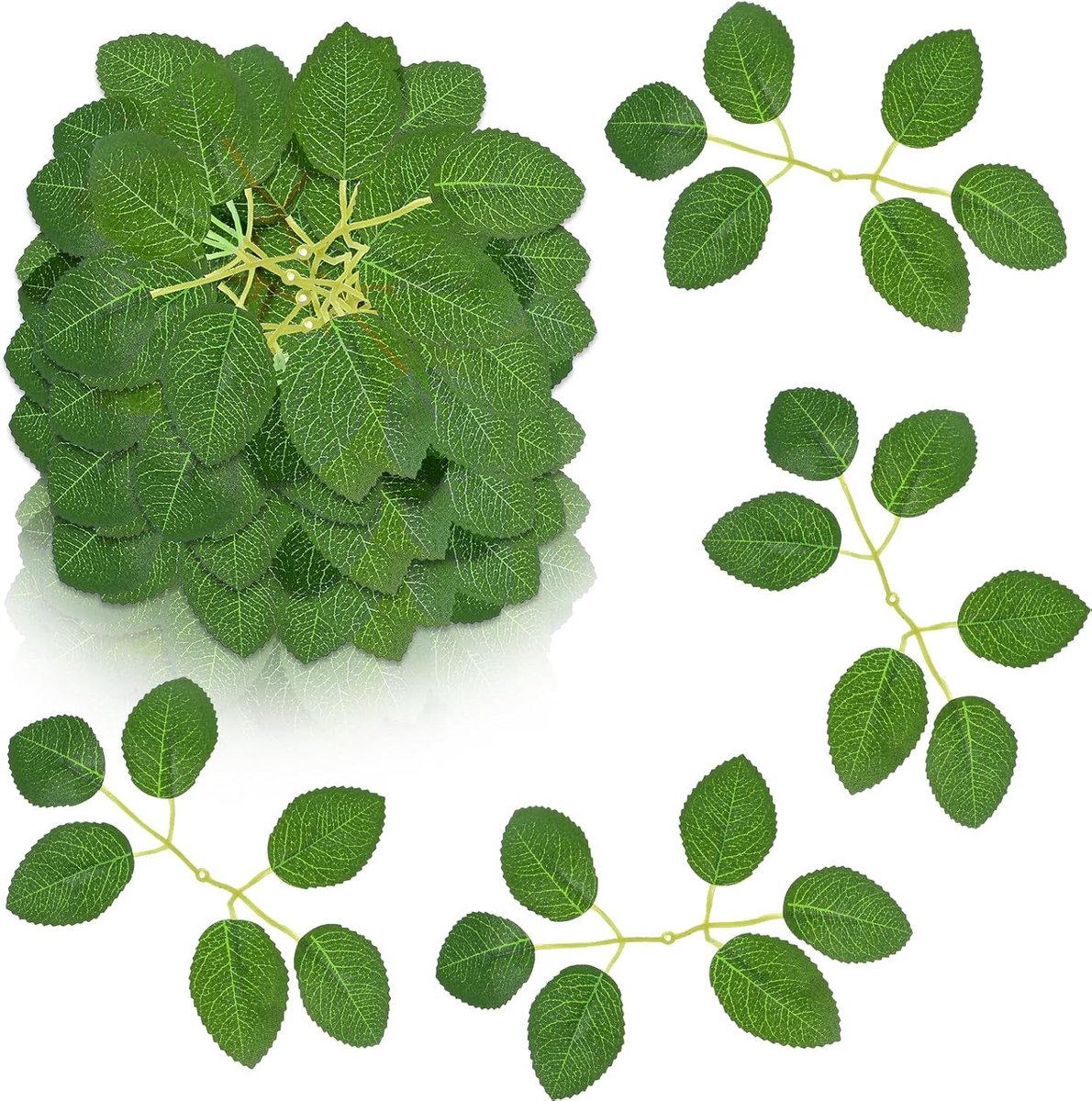 Kunstbladeren, decoratie voor doe-het-zelf nep groene bladeren, groene knutselbladeren, gemengde bladeren, kunstbladeren voor feest, bruiloft, tuin, Kerstmis, decoratie, bruiloftsboeketten