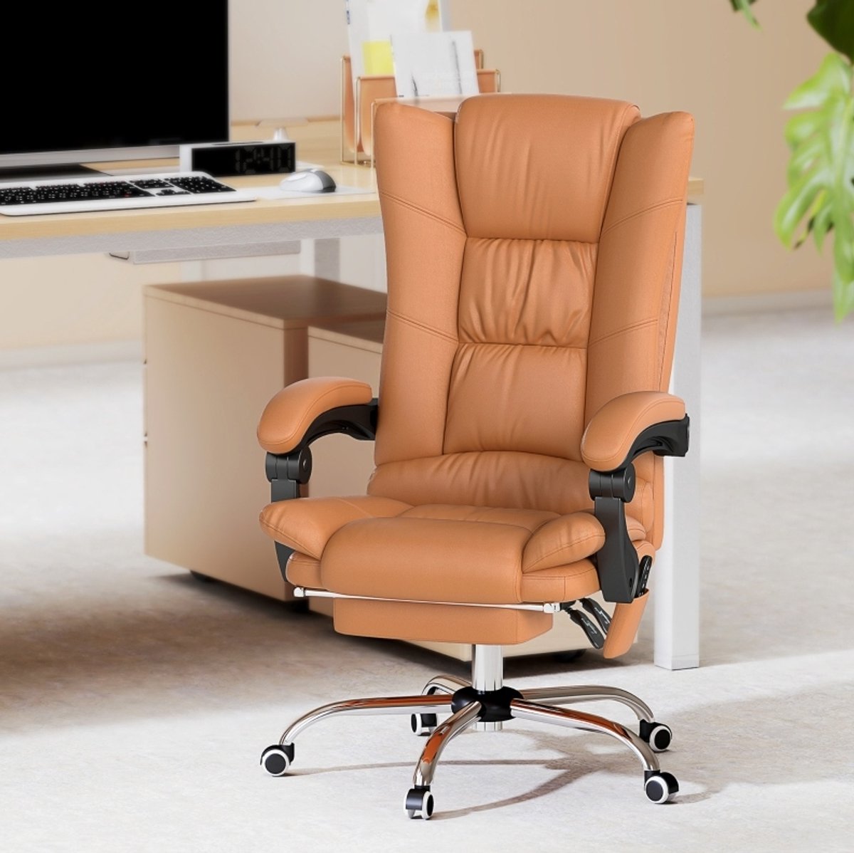 COVREO Bureaustoel 64 x 70 x 110-118 cm bruin, kunstleer met massagefunctie