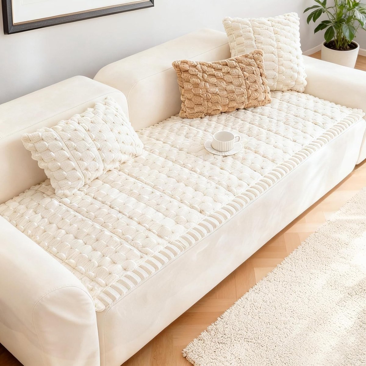 Dikke Sofa Covers voor 2, 3 en 4 Zitsbanken - Antislip, Wasbaar en Zacht Meubelbeschermer in Minimalistisch Wit (70x180cm)