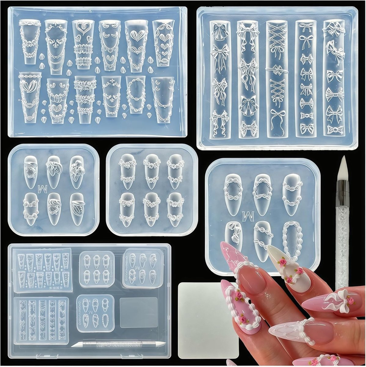Nail Art Set met 3D Gel en Silicone Mallen voor Creatieve Nageldesigns en DIY Nail Art Decoratie