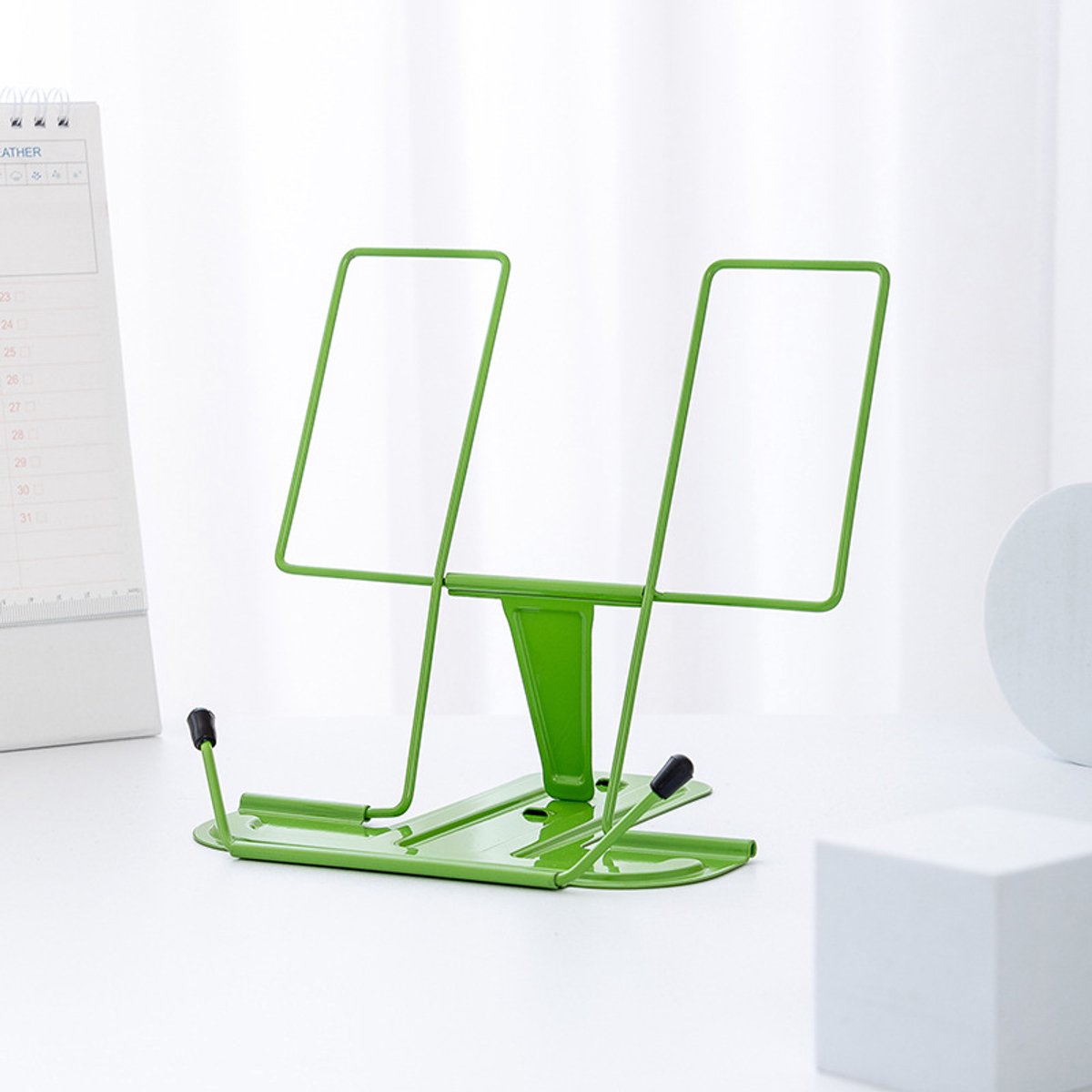 Metalen Boekhouder voor Bureau - Verstelbaar Leesstandaard met Paginaklemmen - voor Kookboeken en Tablet - Groen