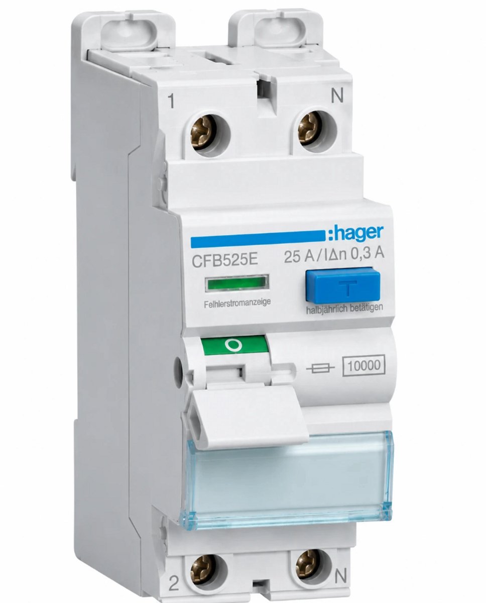Hager aardlekschakelaar 25A 300mA type B 1P+N DIN-rail (CFB525E)