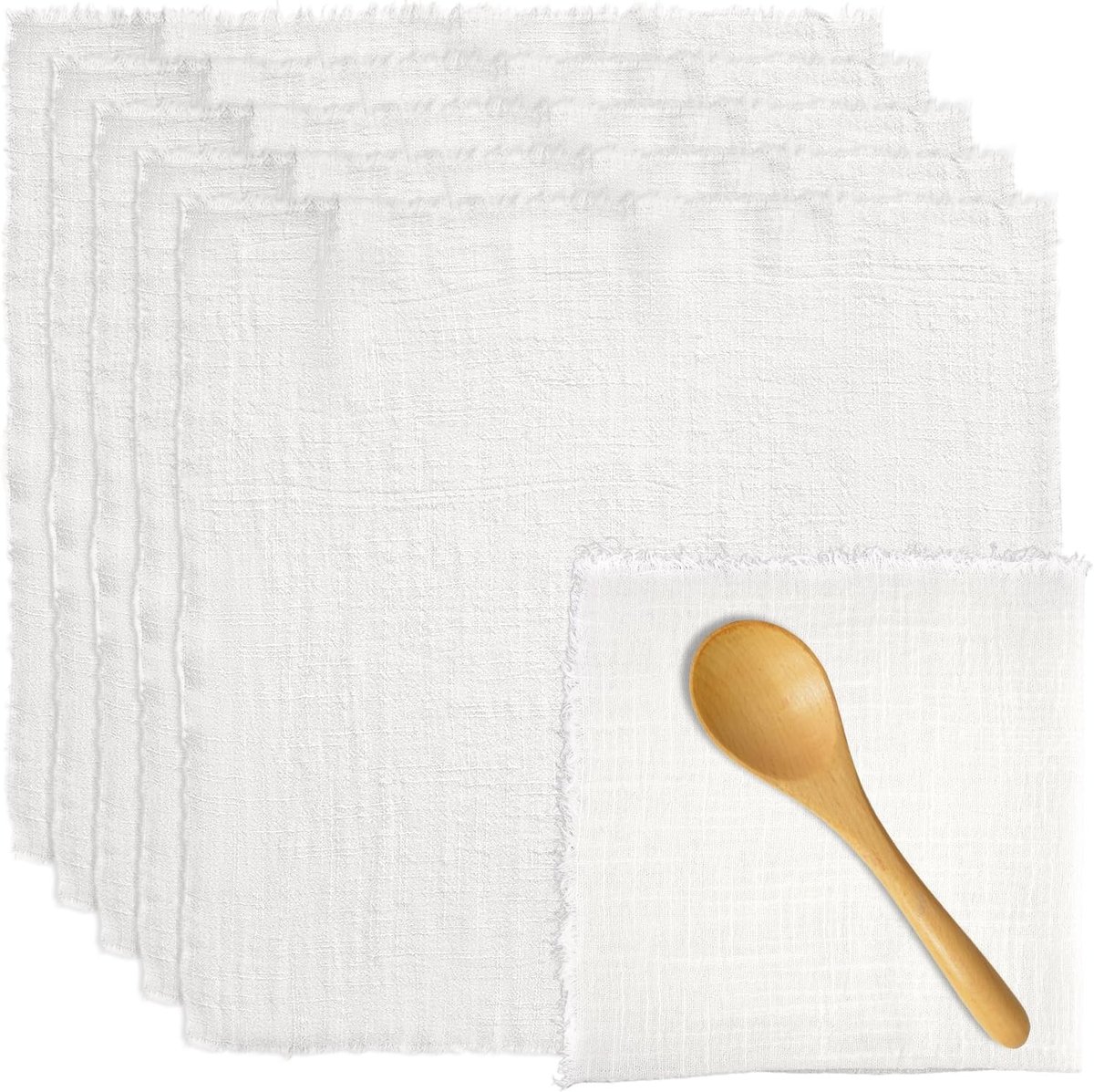 SnelShoppen - 6 Stuks Beige Stoffen Servetten met Franje, 42 x 42 cm Katoenen Diner Servetten | Handgemaakte Wasbare Zachte Katoenen Tafeldoeken voor