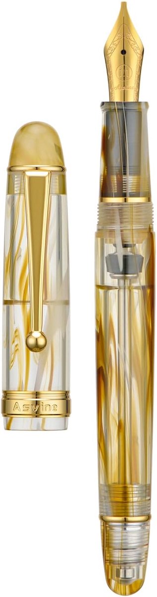 SnelShoppen - Luxe Vulpen met Vacuüm Vulsysteem, Bruin Marmer Acryl, 1.1 mm Punt voor Calligrafie en Kunst, Inclusief Etui Set