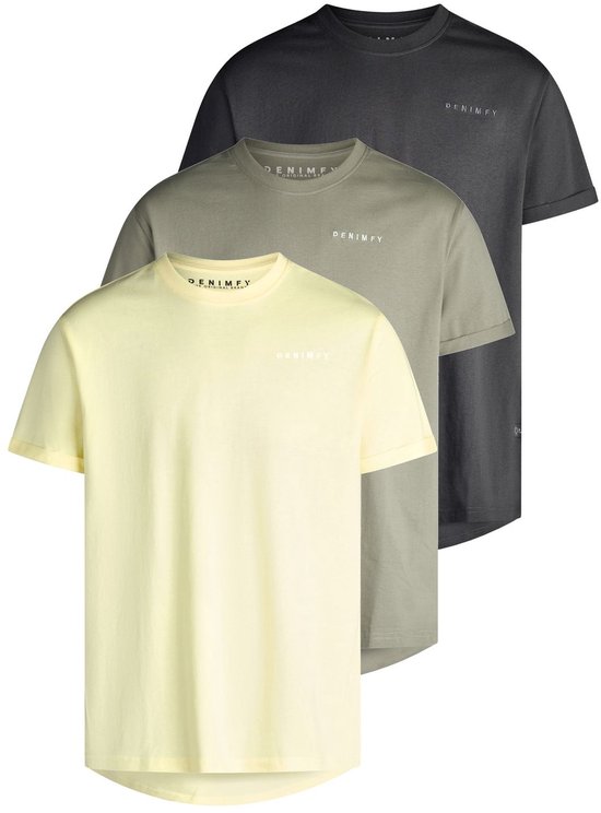 DENIMFY Heren T-Shirt DFDiego 3 Pack Set regular fit Veelkleurig 5XL Ronde Hals Volwassenen gemaakt van 100% katoen