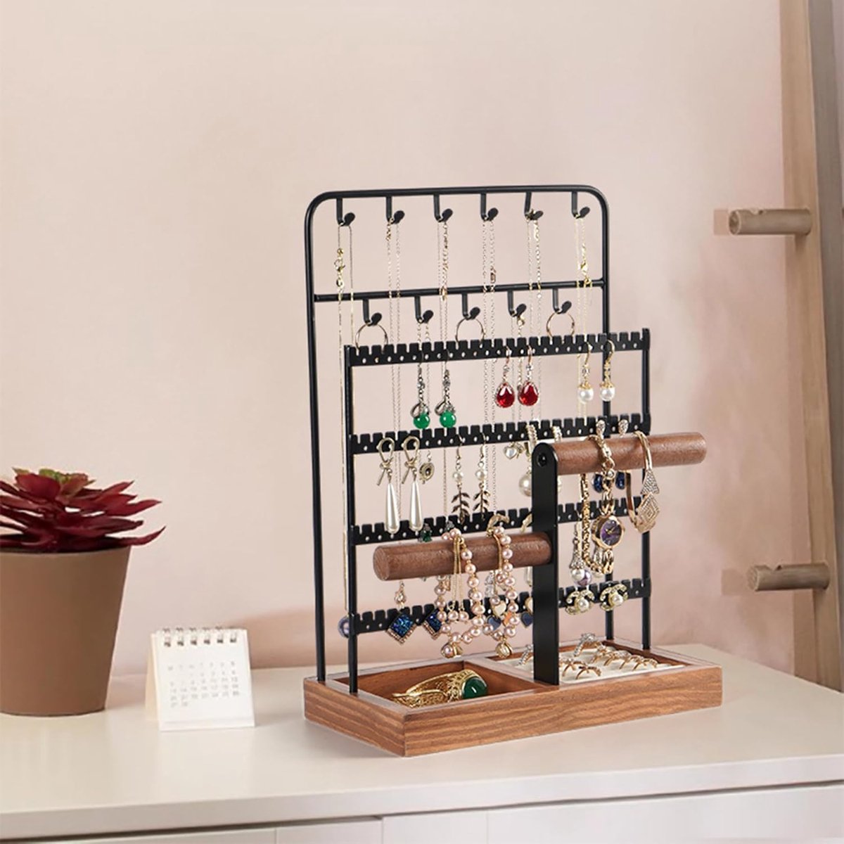 SnelShoppen - Multi-layer Sieradenhouder, Sieraden Organizer, Sieraden Stand, Houten Sieradenhouder voor Oorbellen, Kettingen, Ringen, Armbanden, Eleg