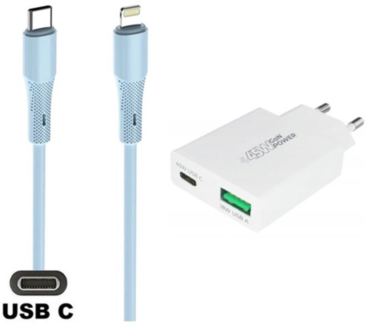 45W super snellader met 2 poorten en screenprotector + 1,0m USB C naar Lightning kabel. Universele PD PPS lader. Compacte GaN oplader adapter. Glazen screenprotector past op Apple iPhone 13 Pro Max & iPhone 14 Plus