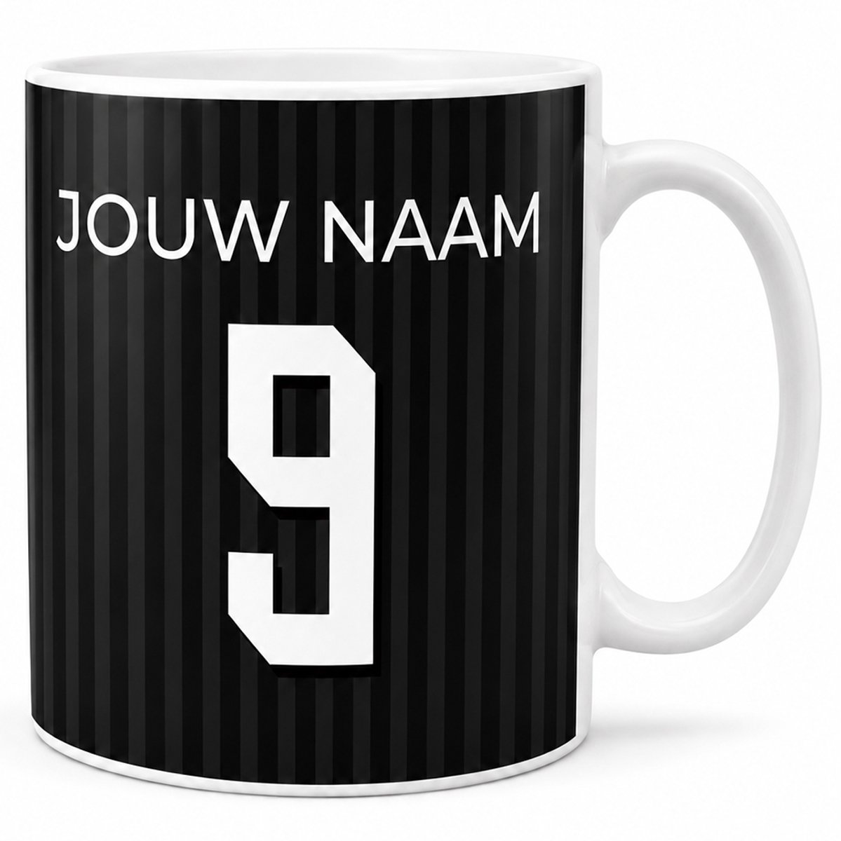 Voetbalmok Fan Collection – Kleur Zwart – Gepersonaliseerde Mok met Naam en Rugnummer – Voetbal Mok – 325 ml