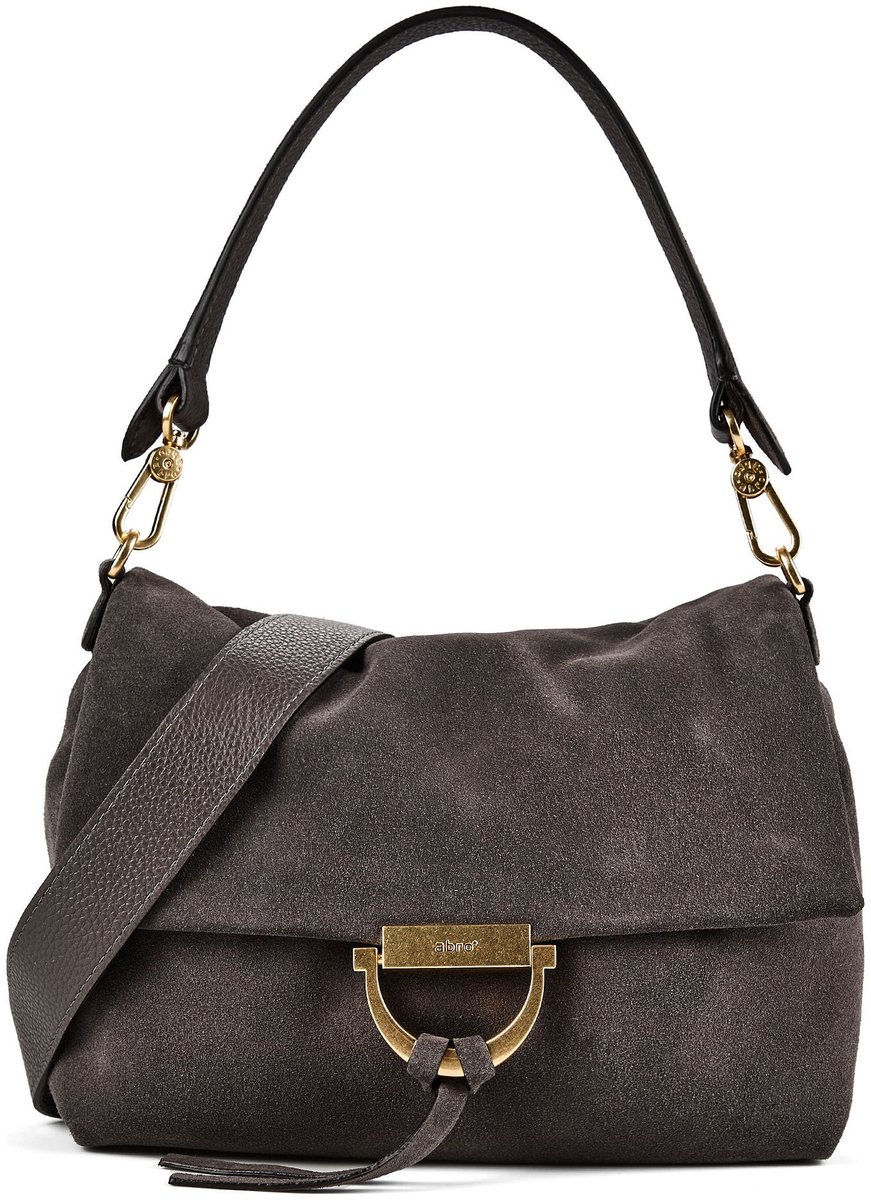 abro Leren schoudertas Leather Suede Temi Shoulder Bag Grey donkergrijs