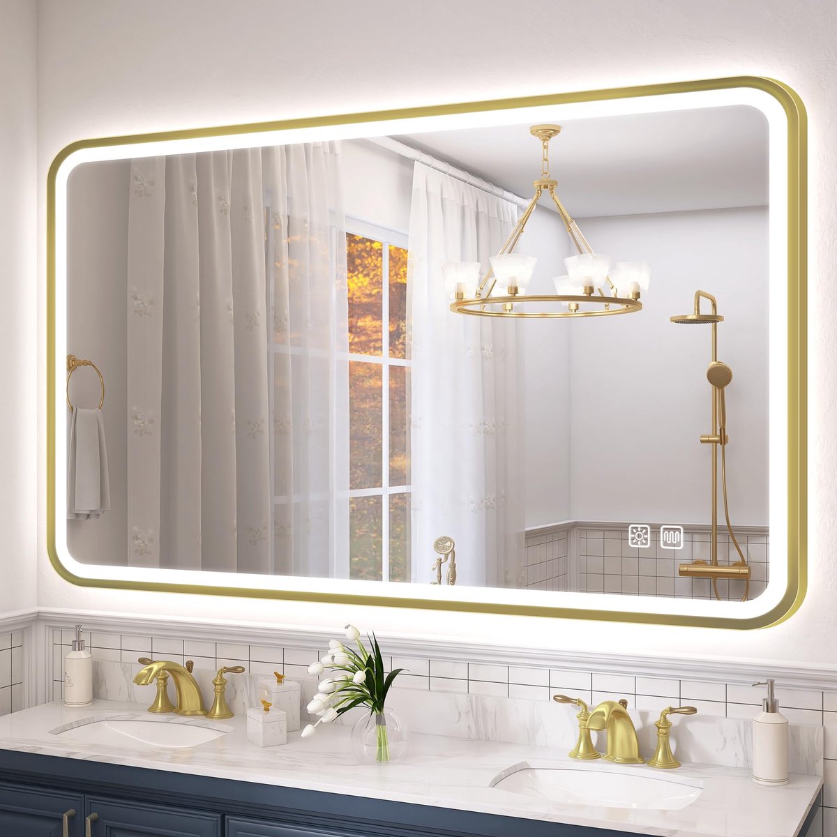 SnelShoppen - S'bagno Badkamerspiegel met Verlichting 120 x 70 cm, Aluminium Frame, Mistvrij, 3000-6500 K, Geheugenfunctie, IP44 Waterdicht, Horizonta