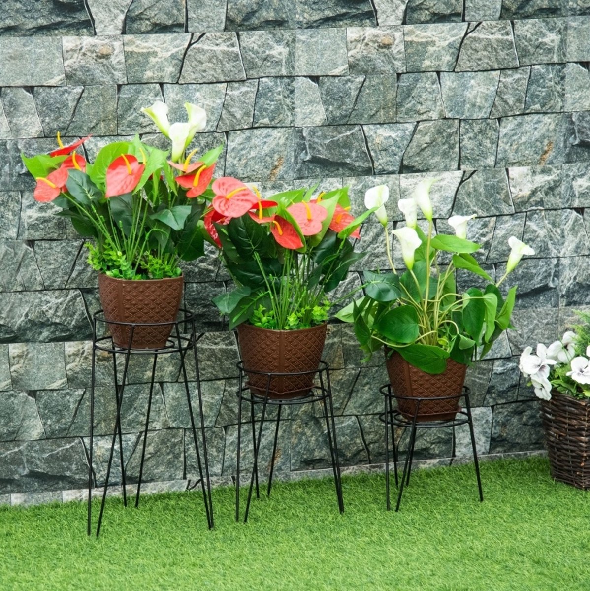 COVREO Plantenstandaard 26x23x42 cm zwart, staal voor binnen en buiten