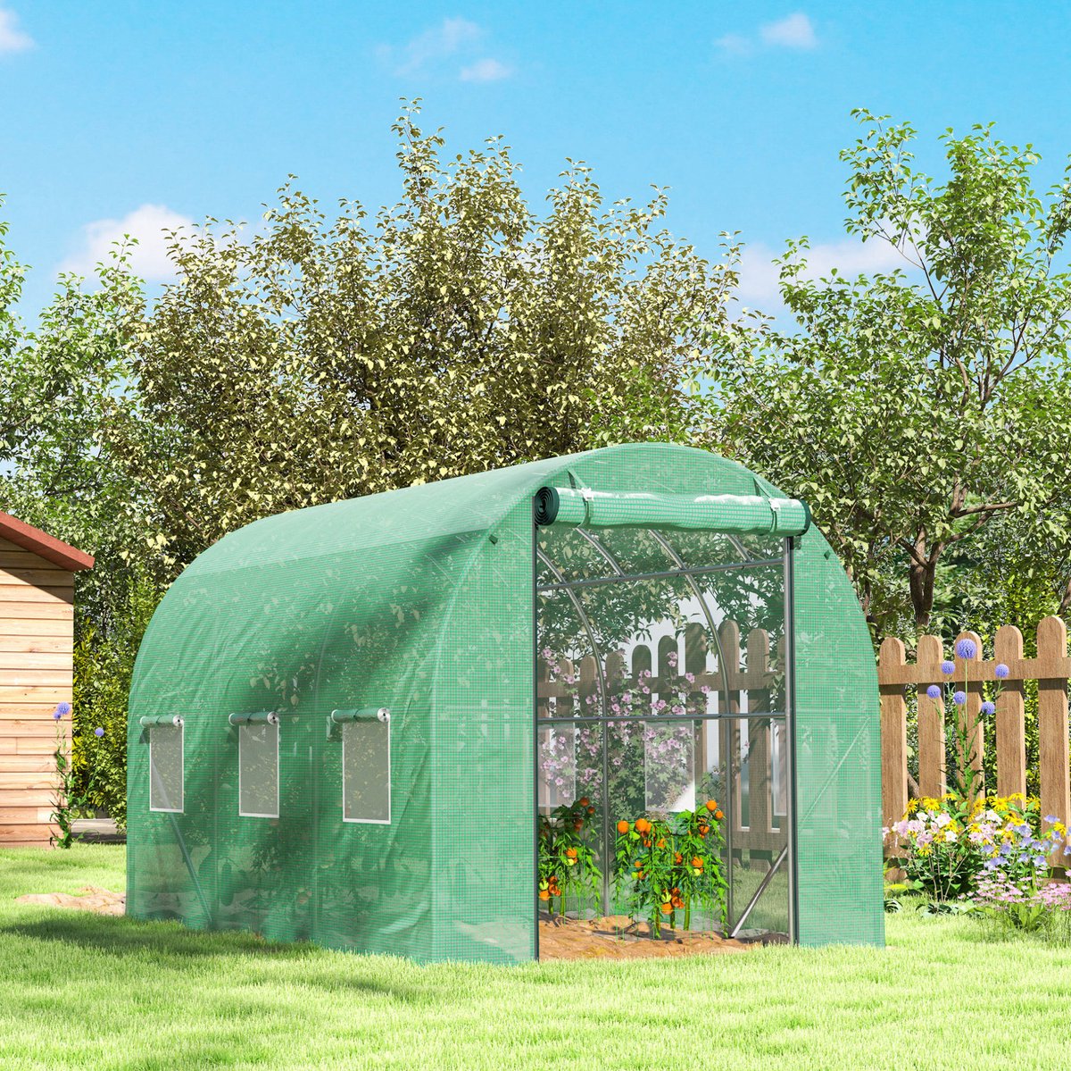 COVREO Foliekas 300 x 200 x 195 cm groen, kunststof met 6 ramen