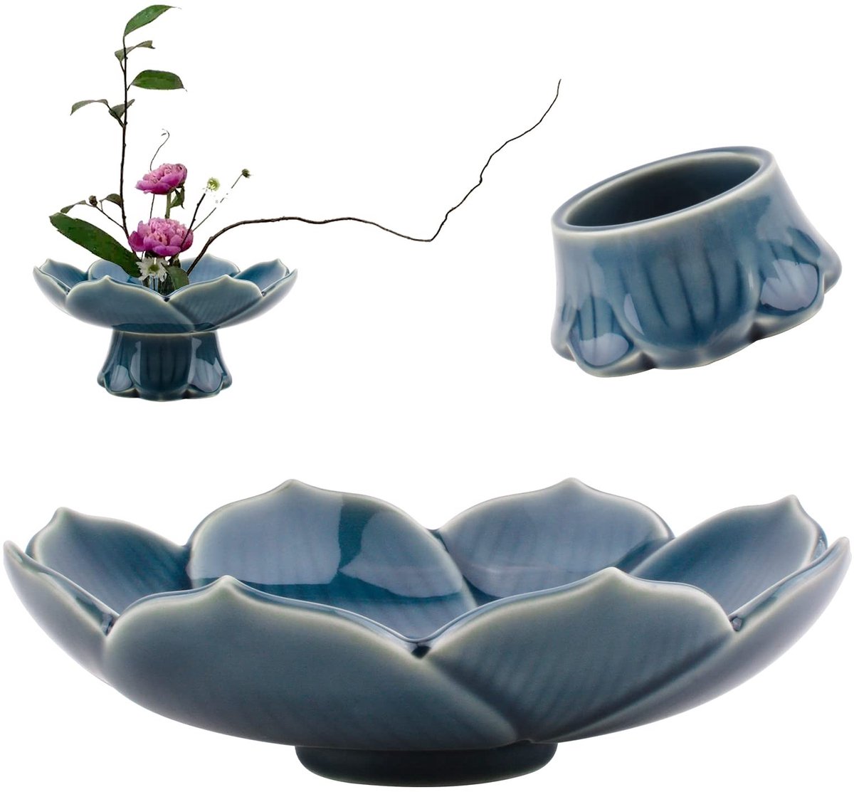 Omgoods - Cyan Blauwe Lotus Bloemvaas van Keramiek voor Ikebana