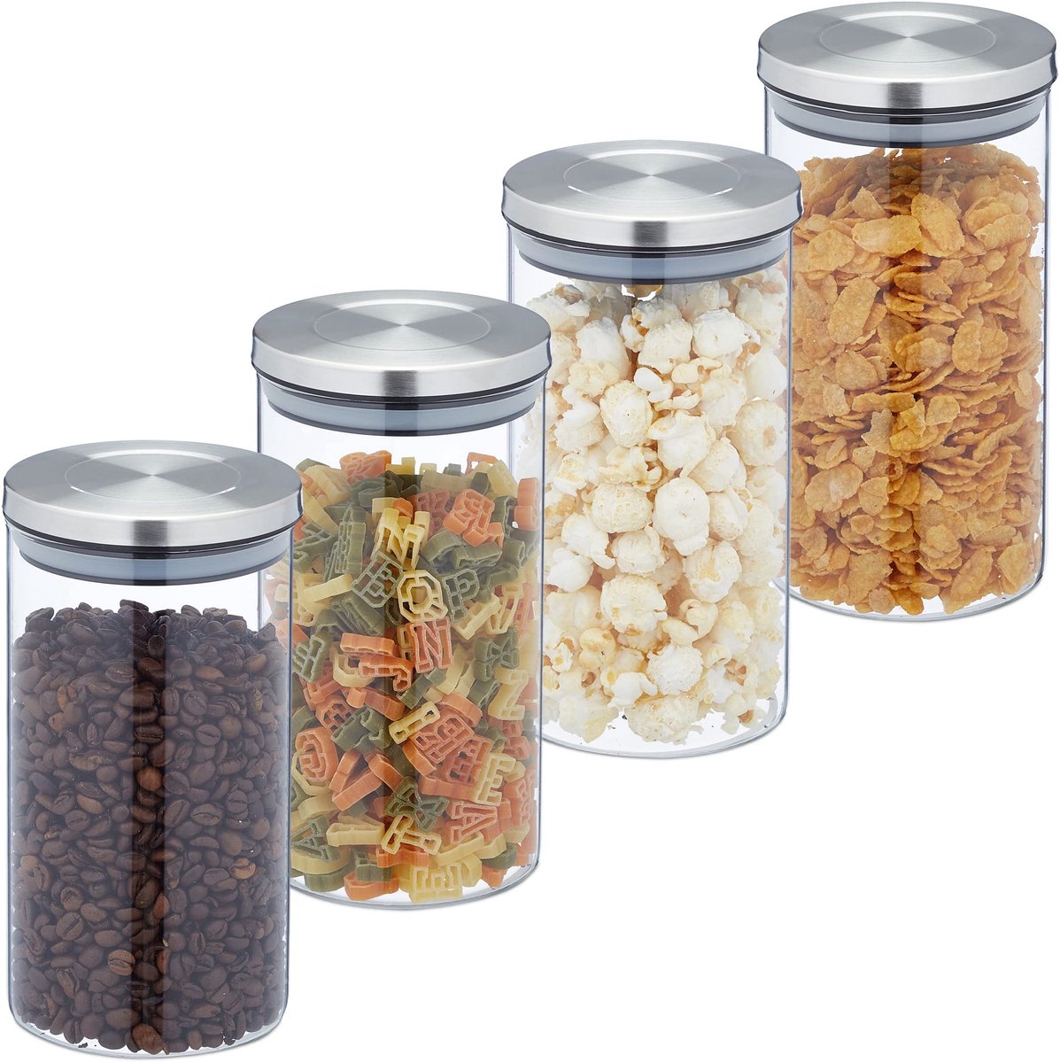 Omgoods - Set van 4 Glazen Opbergpotten met RVS Deksel