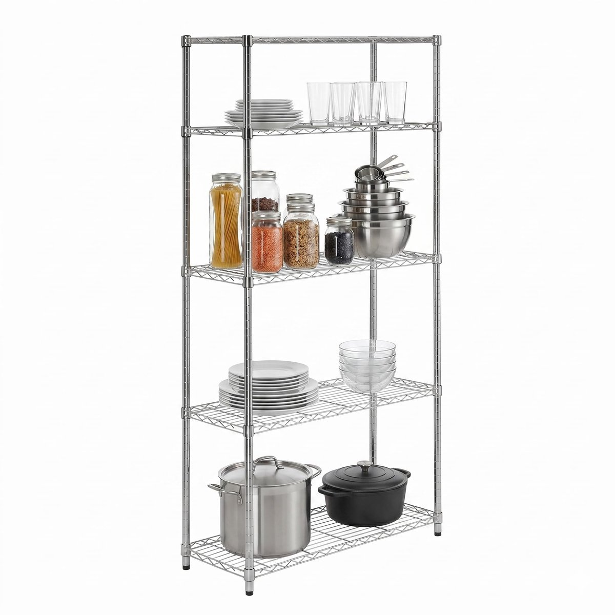 Omgoods - 5-Tier Opbergrek tot 90 kg Capaciteit, Chroom
