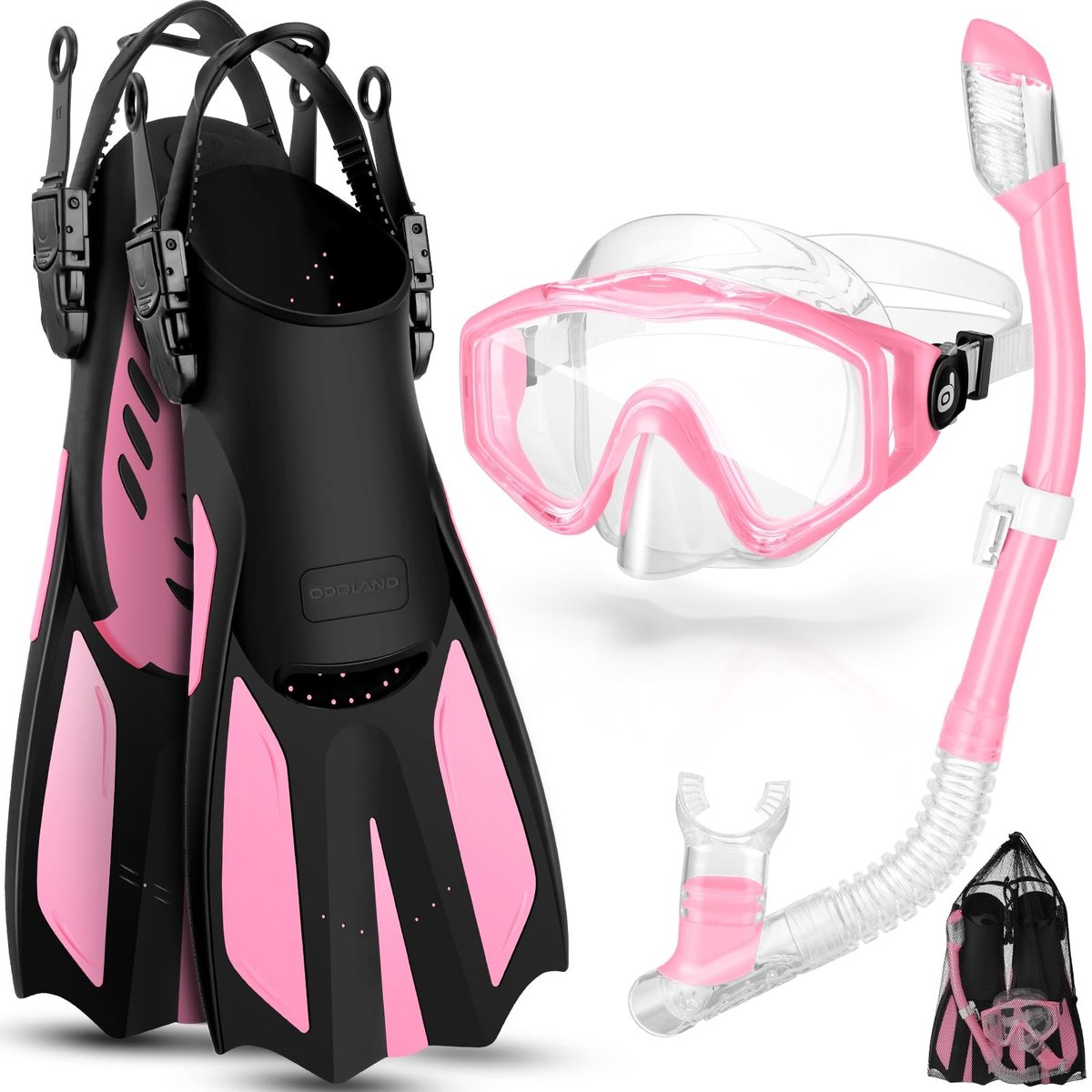 Omgoods - 3-in-1 Snorkelset voor Volwassenen met Anti-Fog Duikmasker en Verstelbare Vinnen