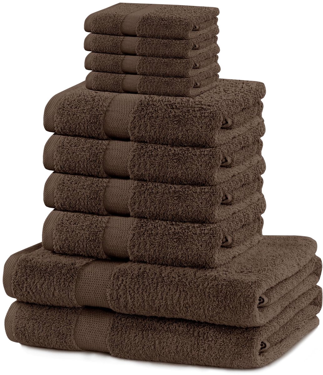 Omgoods - 10-delige Handdoekenset Marina - 525 g/m² Katoen - Bruin
