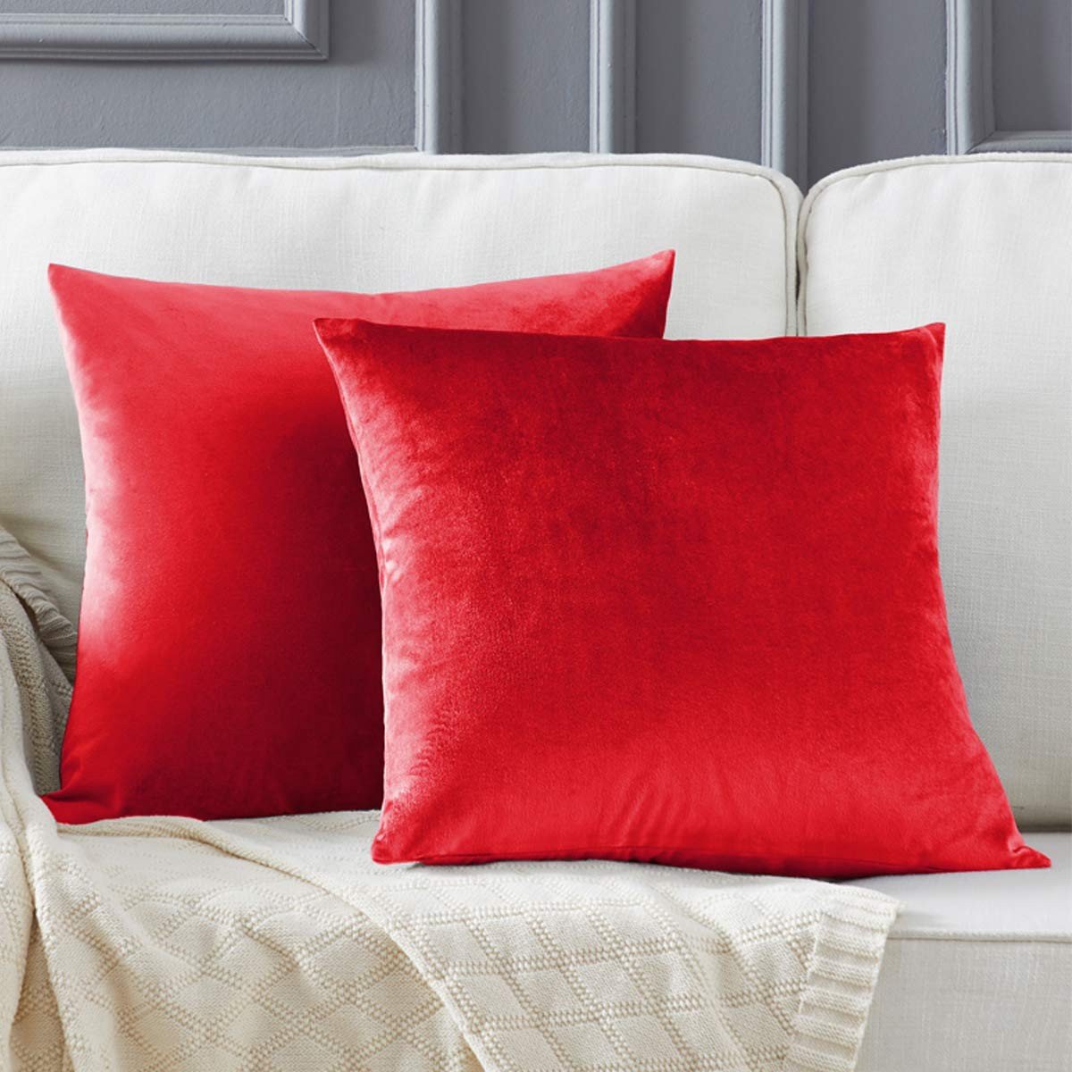 Omgoods - Velvet Kussenhoezen - Decoratieve Vierkante Kussens (Rood, 22x22 Inch)