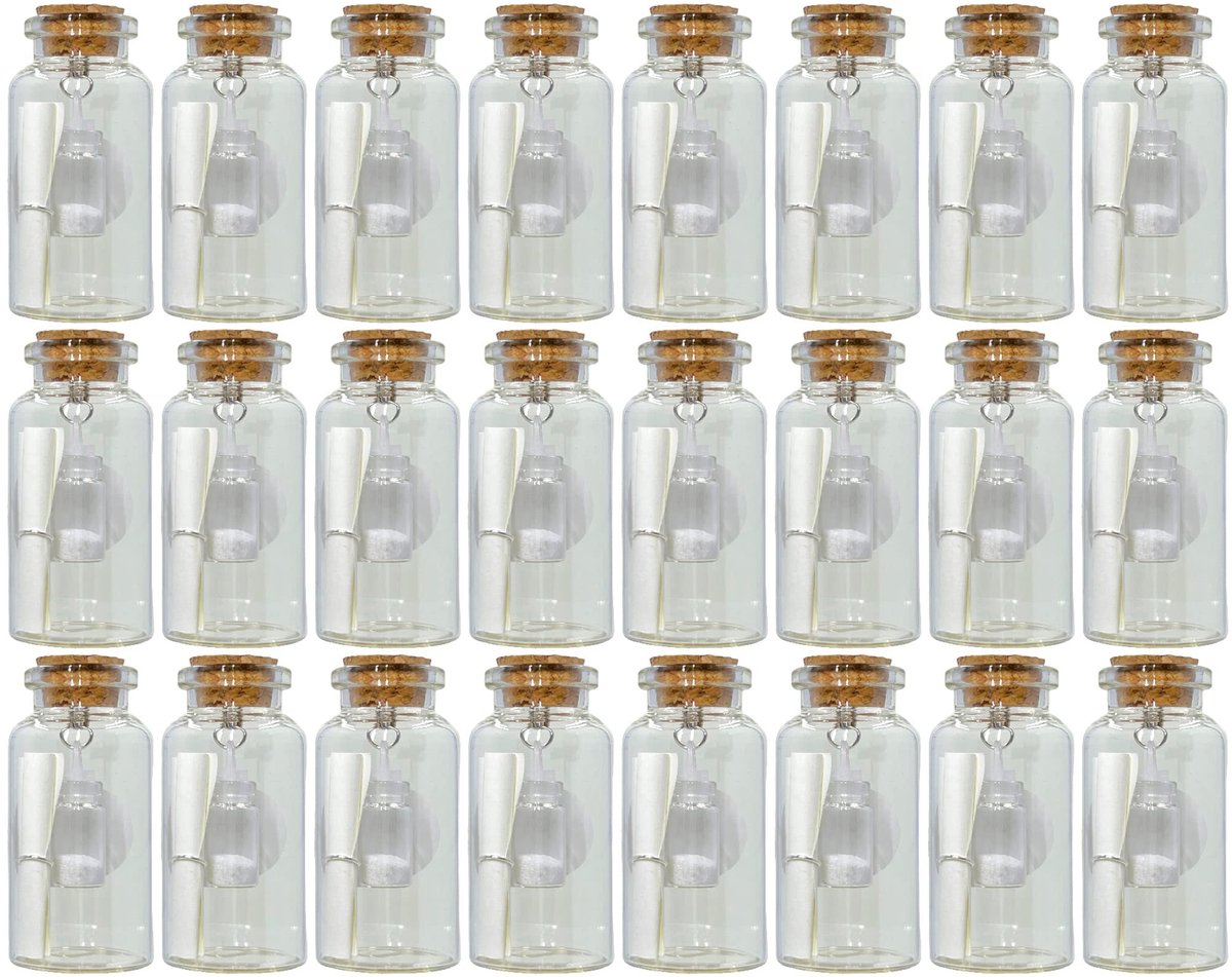 Omgoods- Reageerbuisjes Set van 24 - Glazen Buizen met Kurk - Diameter 3 x 6 cm - 30 ml Inhoud - Gastencadeau/Bruiloftsdecoratie - Perfect voor Kruiden/Speciale Oliën - Glazen Flesjes