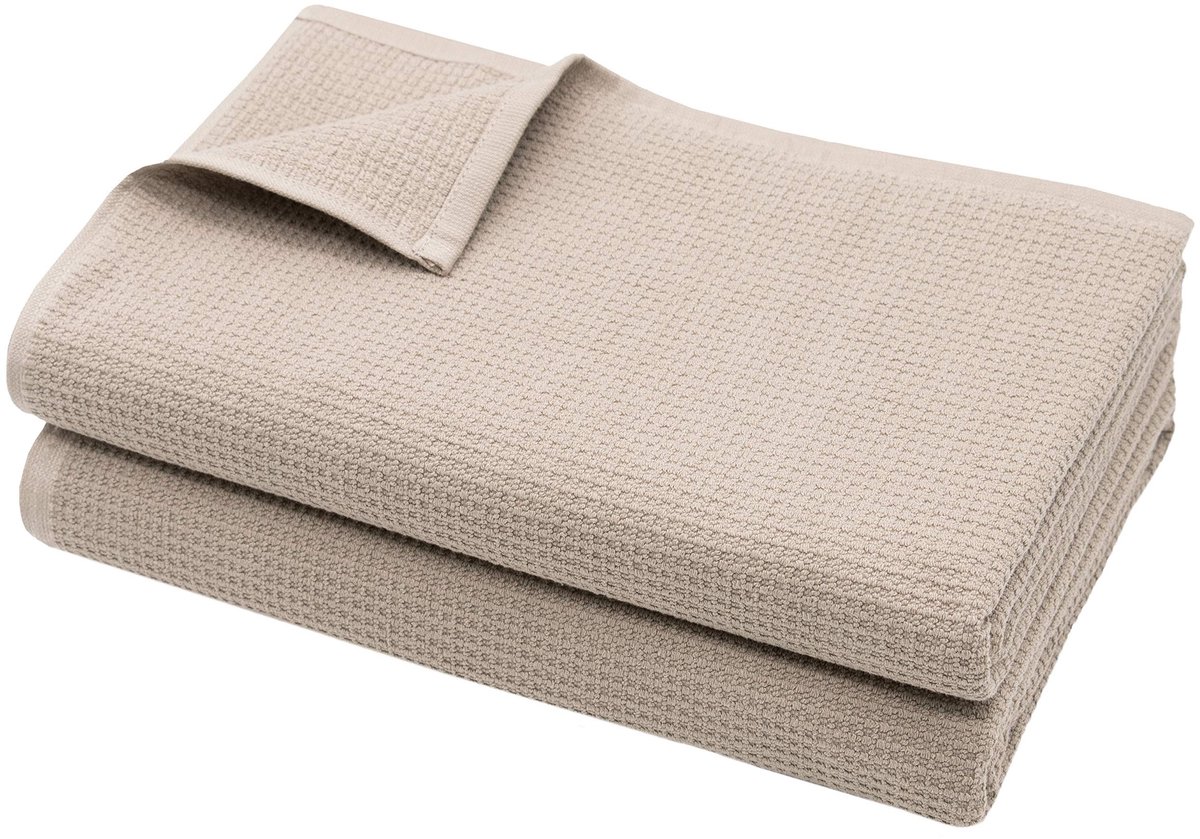 Omgoods - Set van 2 Luxe Saunadoeken Wafelpique 70x180 cm Beige