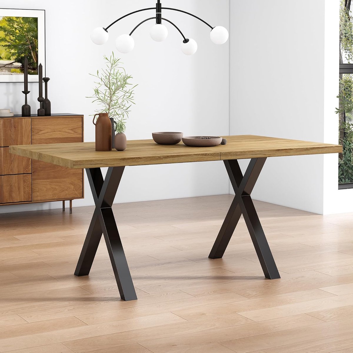 Eettafel met gekruiste poten - Keukentafel Rechthoekig - Samen Eten - Industriële Stijl - 140 x 80 cm - Eikenlook Zwart