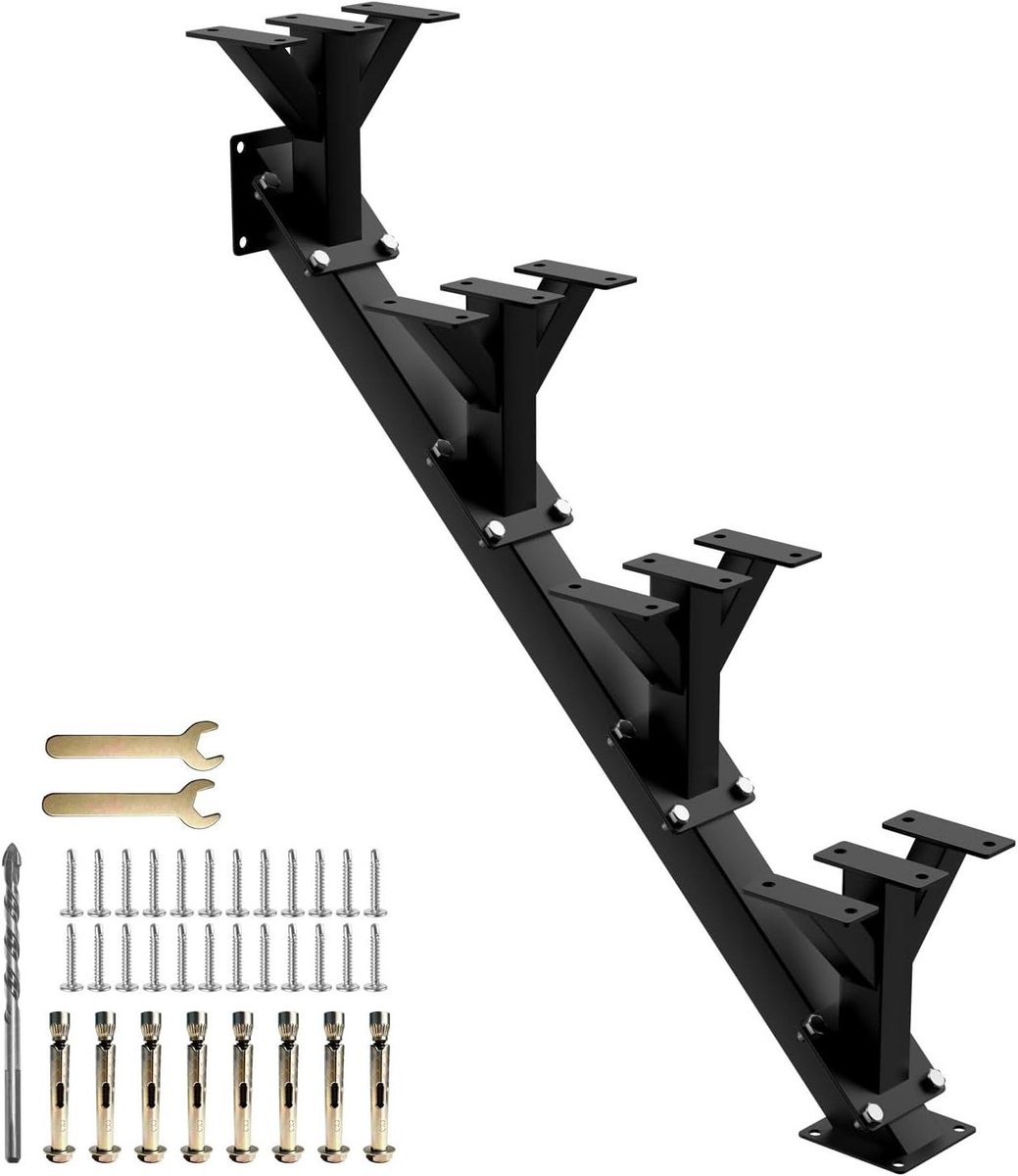 Trappenframe Metaal - Trapboom Set - Terras Aanleggen - 4 Treden - 68 cm Hoogte - Zwart