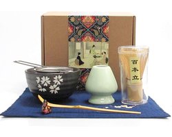 Matcha set Traditionele Japanse Theeceremonie Kit met Matcha Garde en Scoop - Keramische Matcha Bowl en Klophouder - Handgemaakte Matcha Ceremonie Kit (7 stuks)