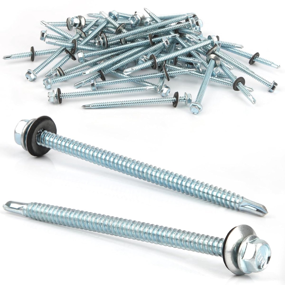 Pack of 50 Self Tapping Screws, 6.3 x 100 mm, Trapezoidal Sheet Screws, Plate Screws with Seal, Drilling Screws, Roof - ShopVlot