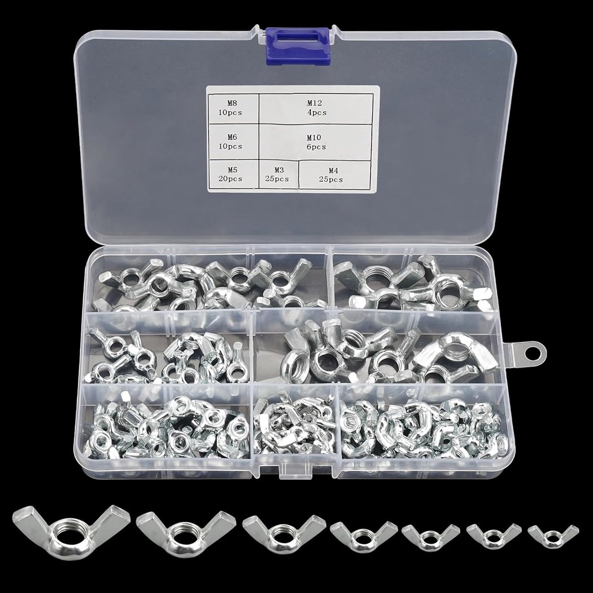 SnelShoppen - Wingnuts Assortiment Kit RVS M3 | M4 | M5 | M6 | M8 | M10 | M12 - 100 Stuks - Duurzame Vlindernoten voor Tuin, Camping, en Buitenproject