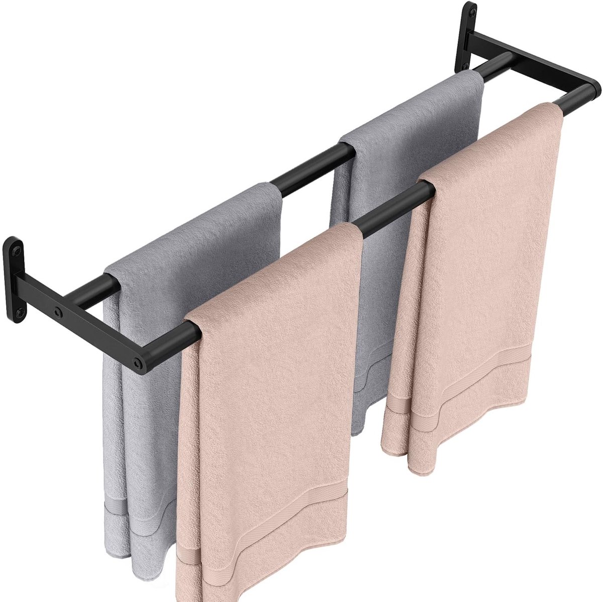 Omgoods - Dubbele Handdoekhouder Wandmontage Zwart RVS 60 cm