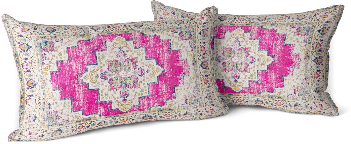 Omgoods - Set van 2 Magenta Kussenhoezen 30 x 50 cm met Antieke en Vintage Ontwerpen voor Sofa en Bed