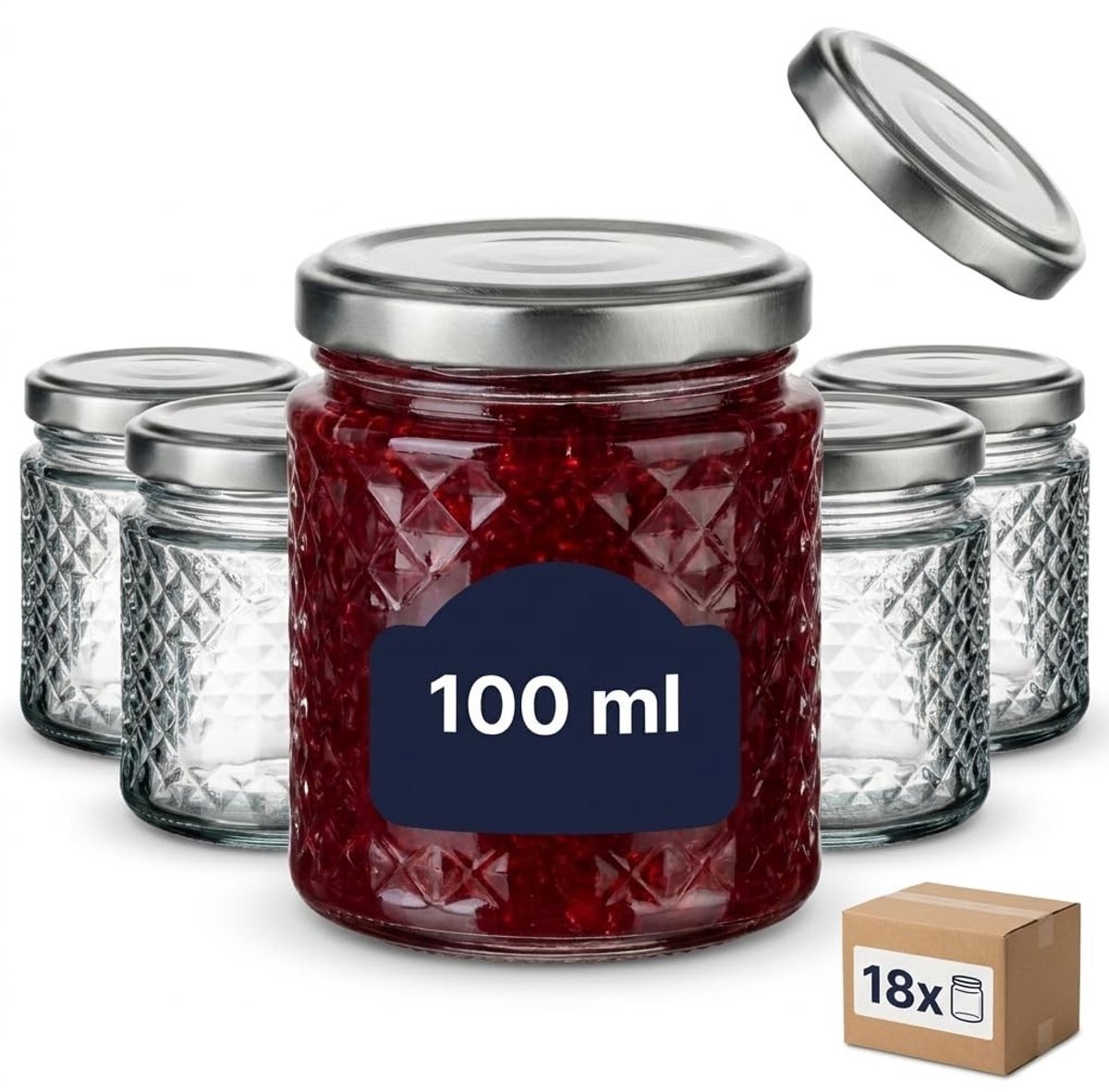 Omgoods - Set van 18 Ronde Glazen Jars 100 ml met Schroefdop