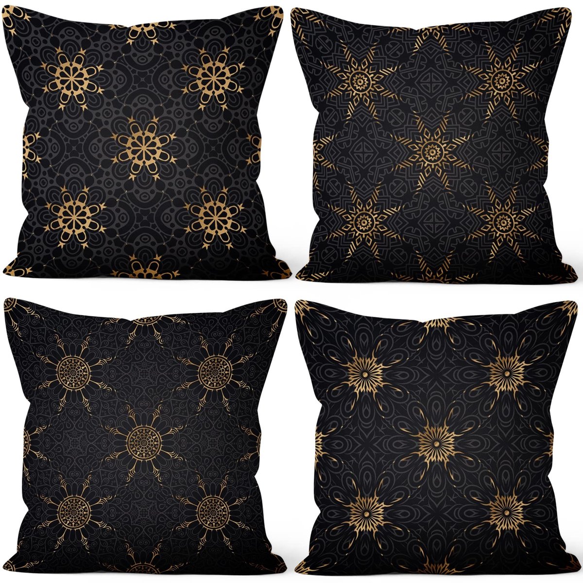 Omgoods - Set van 4 Mandala Kussenhoezen van Linnen voor Thuisdecoratie