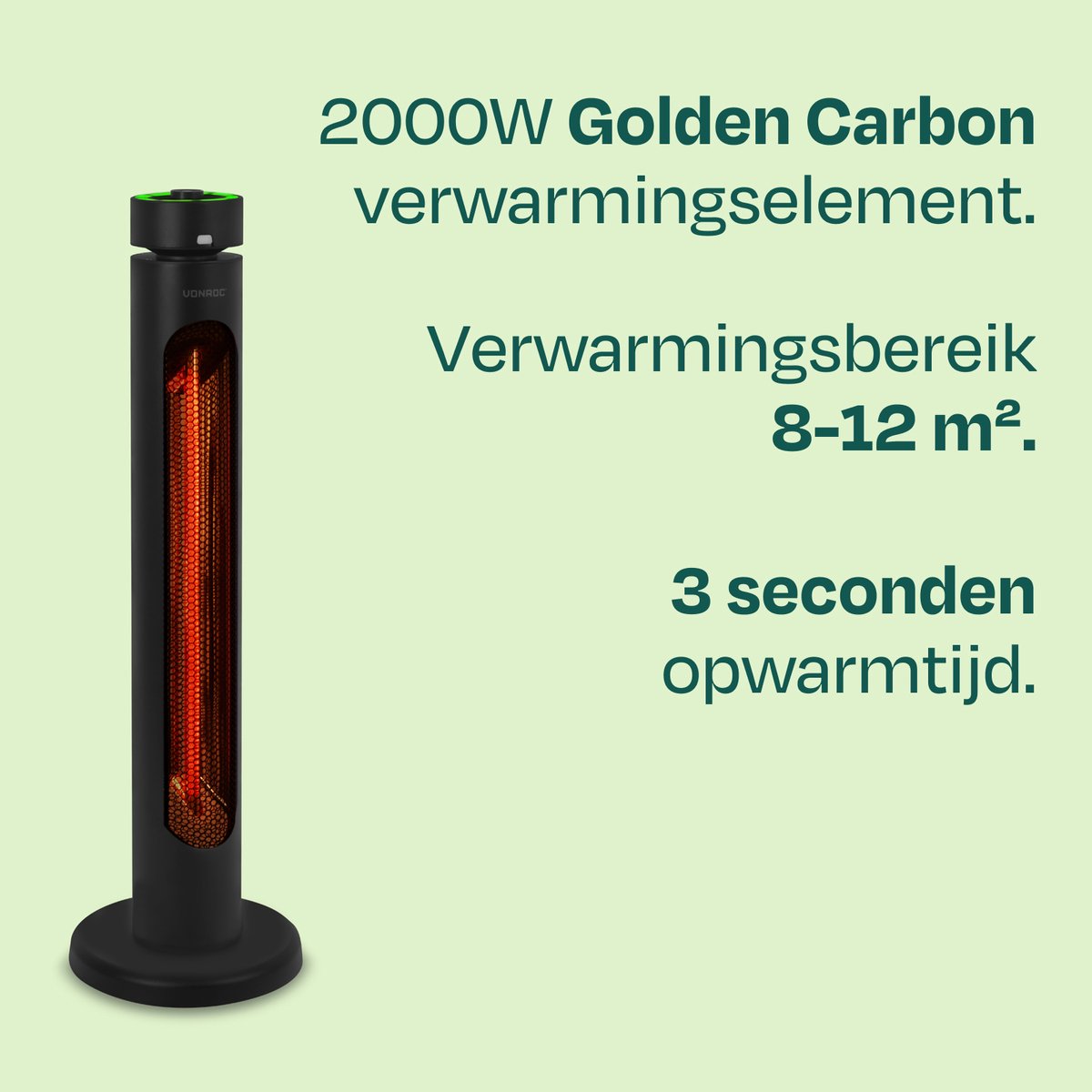 VONROC Staande Terrasverwarmer Panarea 2000W – Patio heater - Golden Carbon infrarood verwarmingselement – zwenkfunctie - Incl. afstandsbediening – foto 3