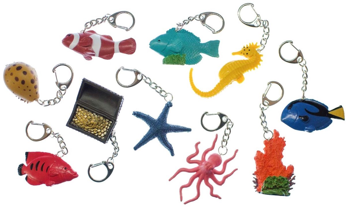 Omgoods - Set van 10 Sleutelhangers met Zee Dieren in Multicolor