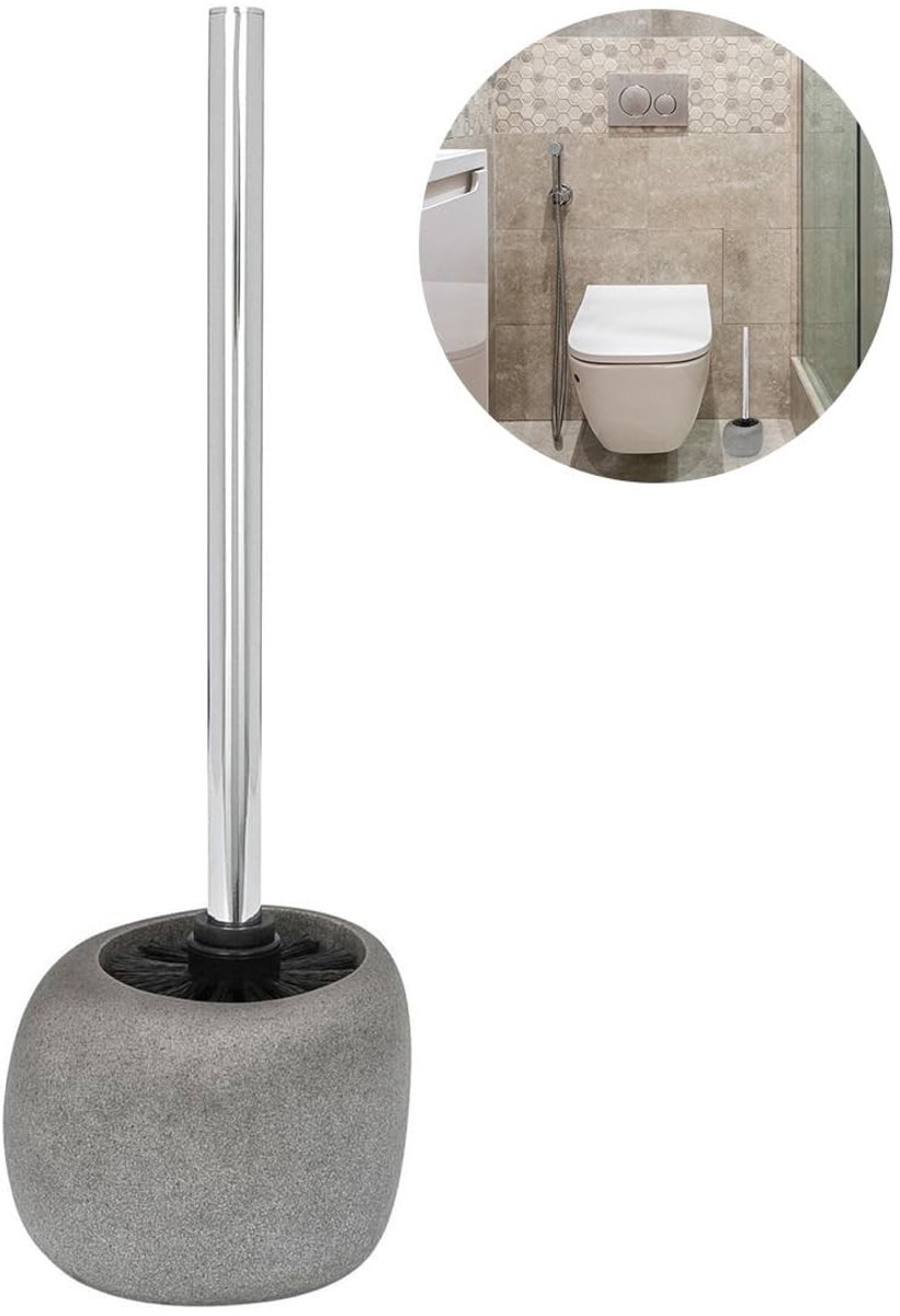 Omgoods - Toiletborstel met Houder in Grijs Polyresin