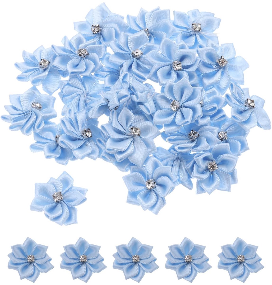 Omgoods - 100 Stuks Lichtblauwe Satijnen Bloemen voor DIY Decoraties