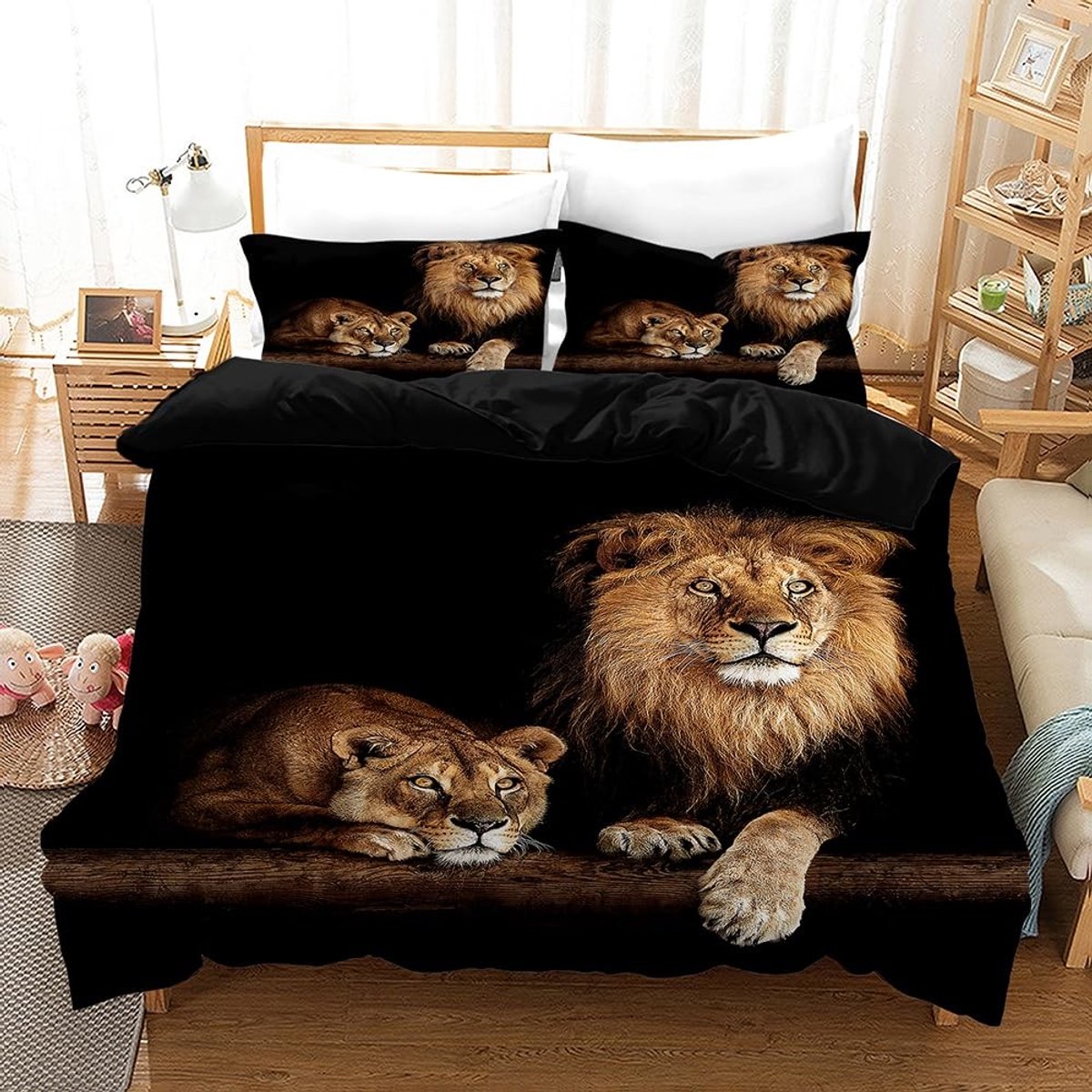 Omgoods - Dekbedovertrek met Leeuw Motief 200 x 200 cm Microfiber