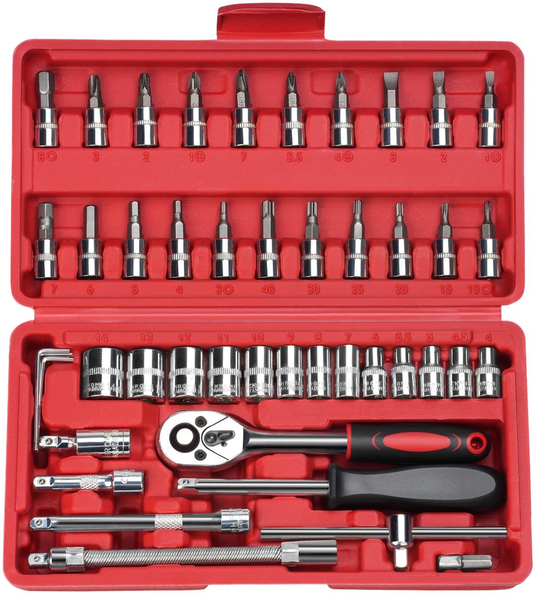 Omgoods - 46-delige Steeksleutels Set met Ratchet en Bits